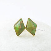 Green Copper Turquoise Earrings, Green Copper Turquoise 10x16mm Diamond Pyramid Silver Earrings, Stud Earrings, Gift For Women